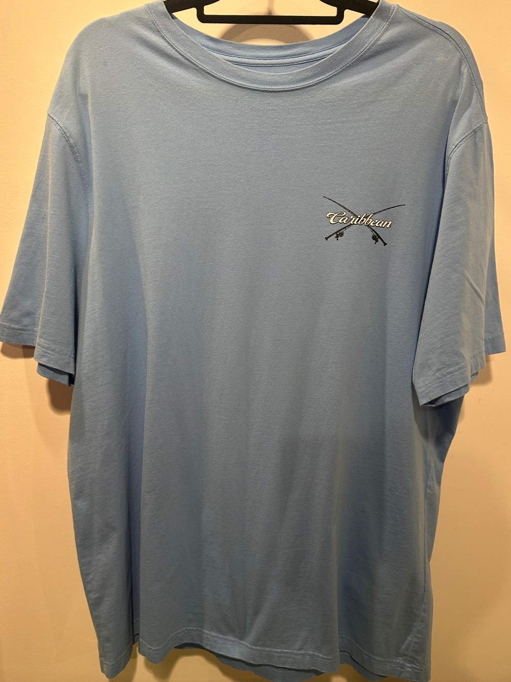 Caribbean Light Blue Short Sleeve Tee with Small Chest Logo & Fishing Rods XLT